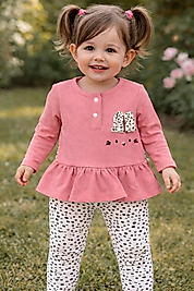 Pembe tavşan işlemeli puantiyeli tayt