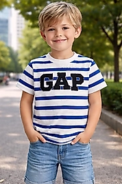4-8 yaş arası GAP mavi çizgili erkek çocuk tişört