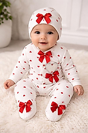 Kalp desenli fiyonk detaylı tulum