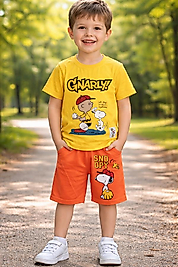 3-6 yaş arası Snoopy karekterli erkek çocuk şortlu takım