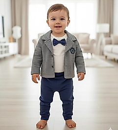 Erkek bebek zıbınlı papyonlu takım