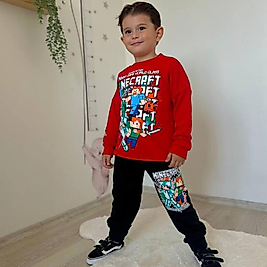 Minecraft alt üst baskılı erkek çocuk takım