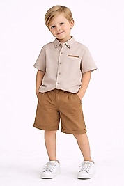 8-9 yaş erkek çocuk pamuk gömlek kot şort takım