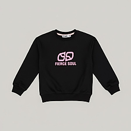 Siyah pembe baskılı kız çocuk kazak