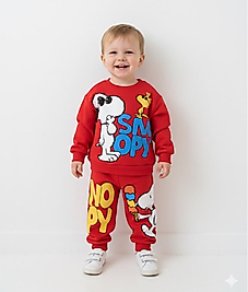 Snoopy baskılı kırmızı takım