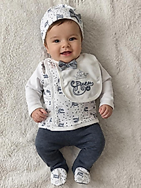 Papyonlu önlüklü ve şapkalı erkek bebek takım