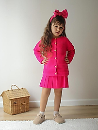 Canlı renkli kız çocuk triko etekli takım