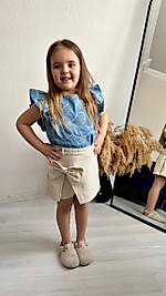 2-10 yaş arası şort etek kendinden simli kumaş üst fırfır detaylı takım