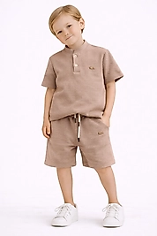 4/6 yaş arası waffle kumaş şortlu takım