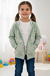 Yeşil beyaz çiçekli ceket