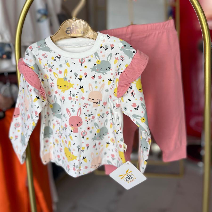 Kız bebek takımı tavşanlı fırfırlı takım