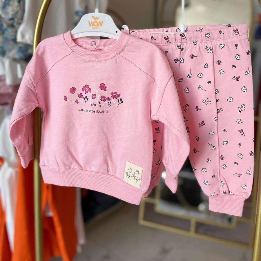 Kız bebek çiçekli pembe takım