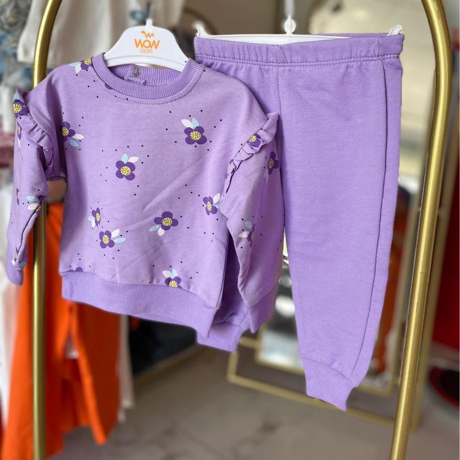 Kız bebek fırfırlı mor takım