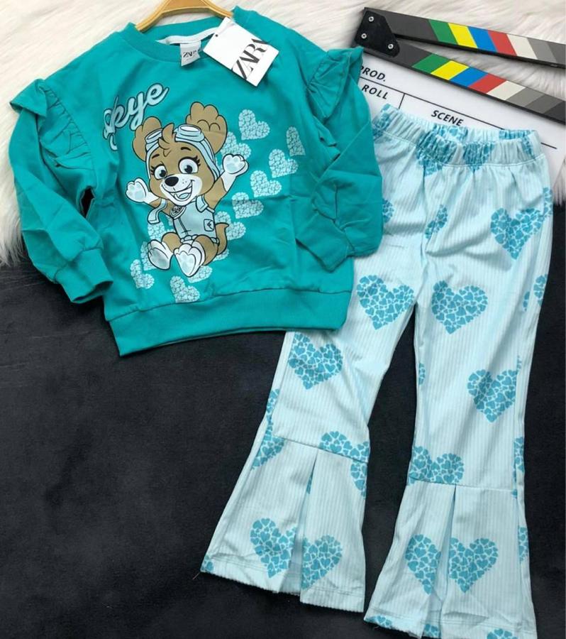 Kız çocuk skyle ispanyol paça kalpli takım