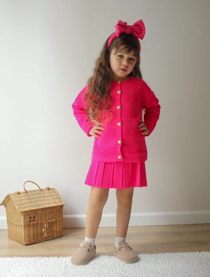 Canlı renkli kız çocuk triko etekli takım