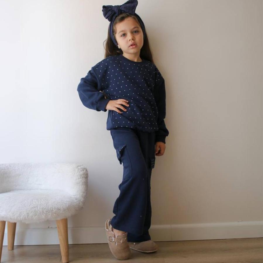 Taşlı kargo cepli lacivert takım