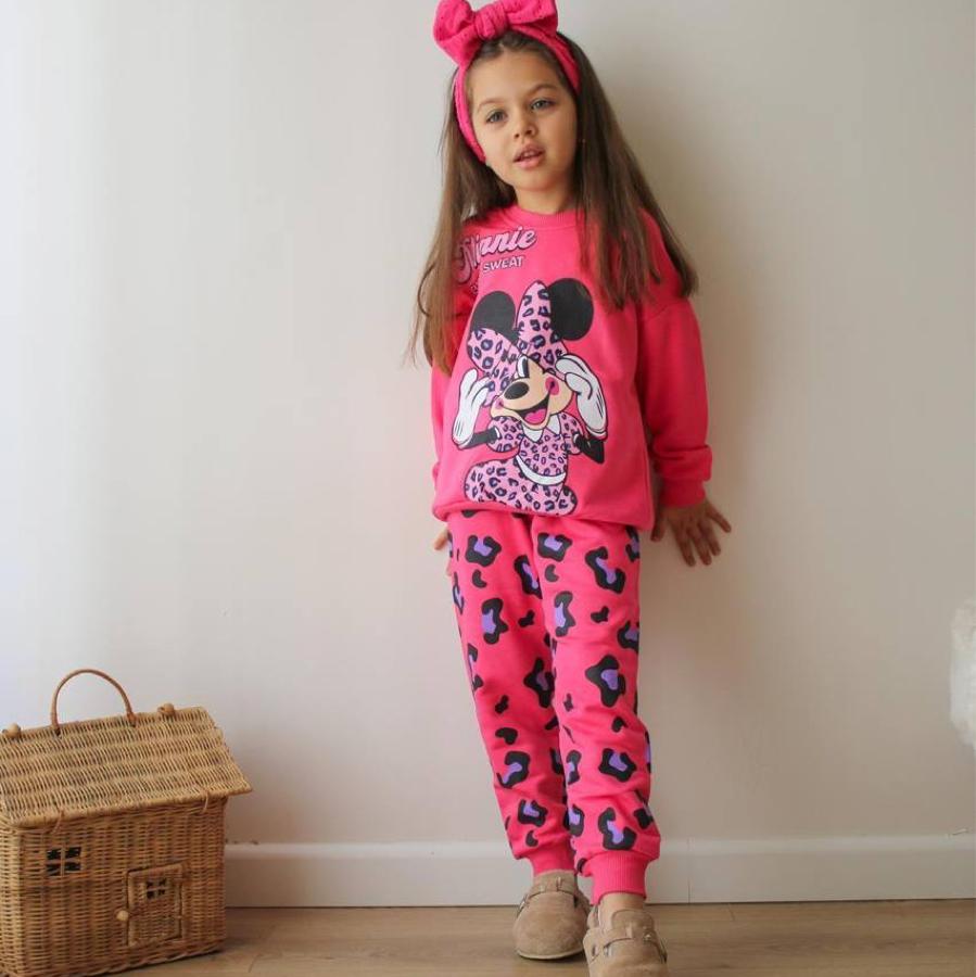 Mickey fare pembe leopar desenli takım