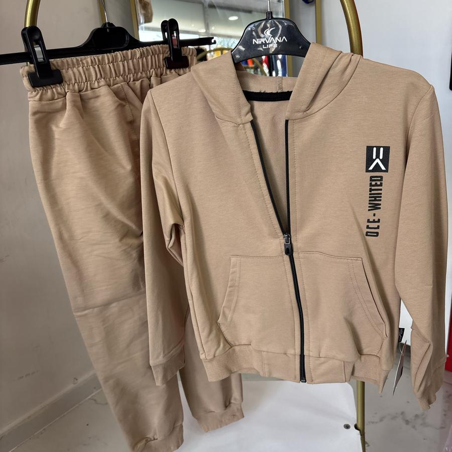 Kahverengi erkek alt üst paça lastikli eşofman takım