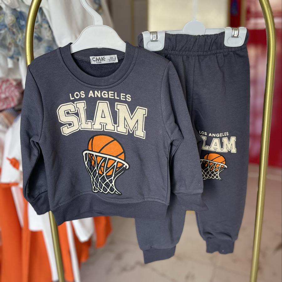 Slam baskılı takım koyu gri