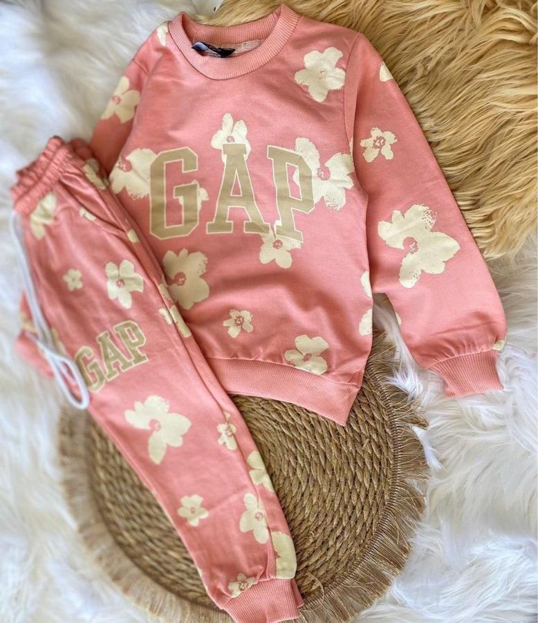 Gap ve çiçek baskılı pudra pembe takım