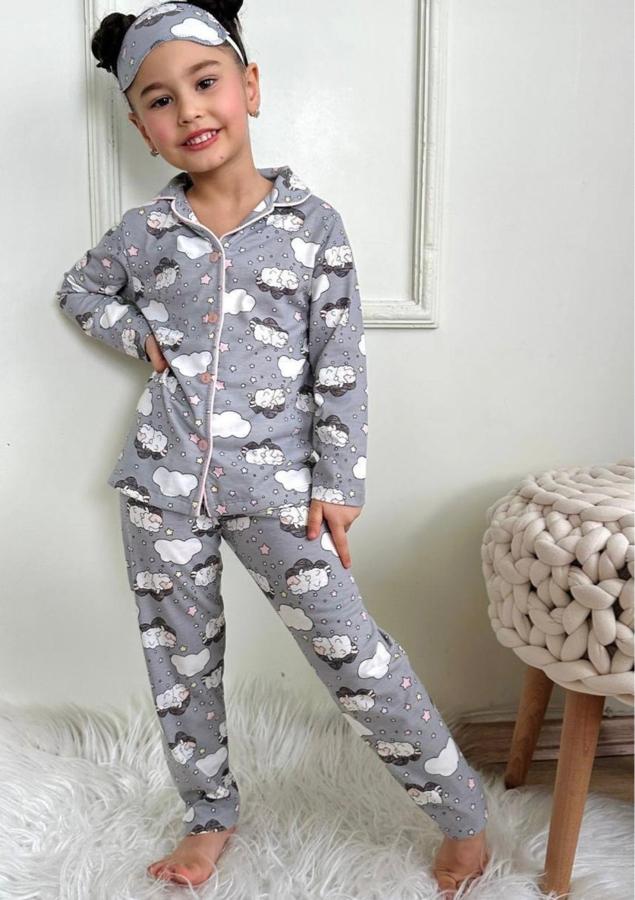 Koyun baskılı kız çocuk gecelik