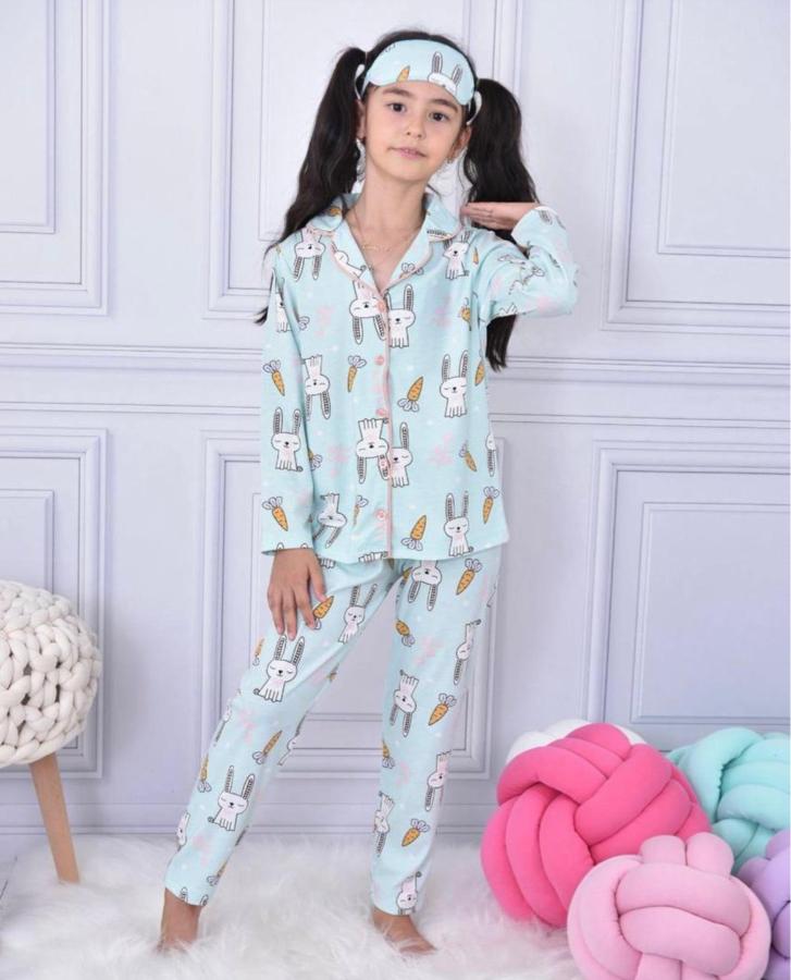 Havuçlu ve tavşan baskılı kız çocuk gecelik