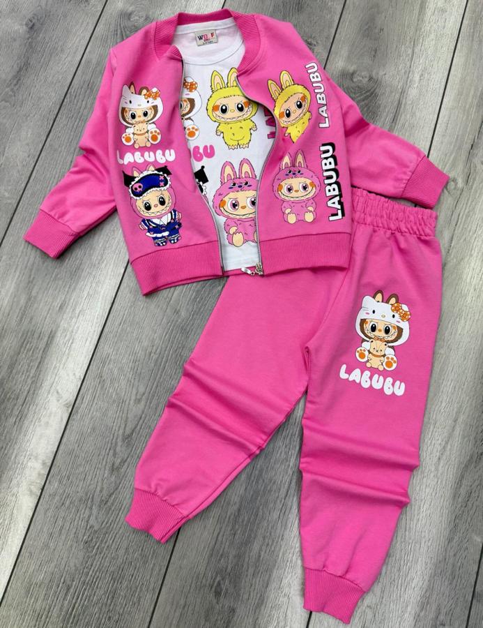 Pembe labubu baskılı takım