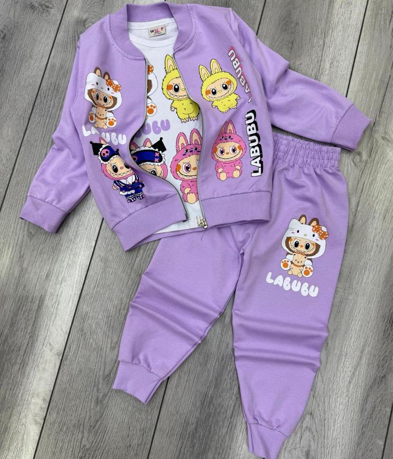 Mor labubu baskılı takım