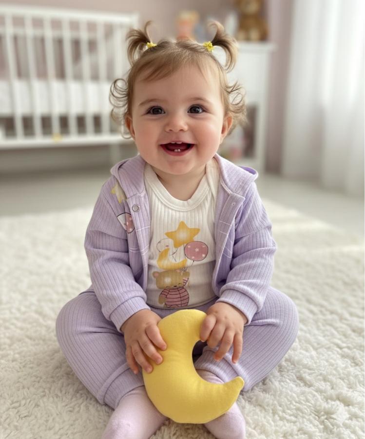 Lila ayıcık baskılı Zıbınlı üçlü takım