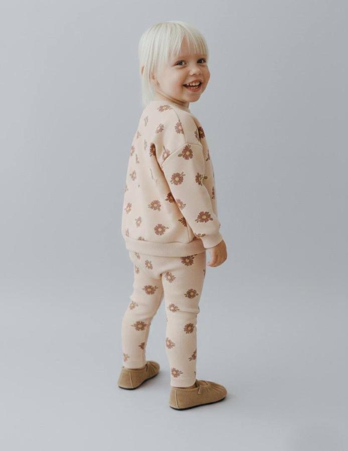 Çiçek baskılı fitilli Taytlı takım