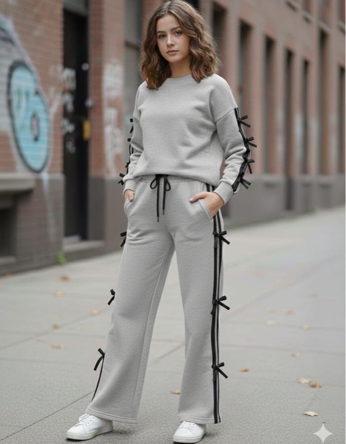 Gri siyah fiyonklu şardonlu takım