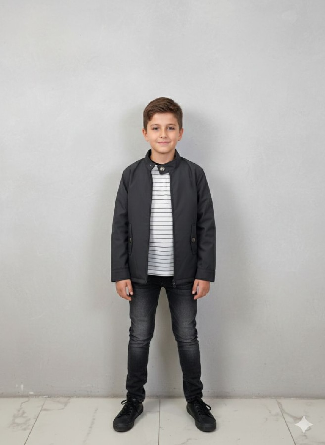 10/12 yağmurluklu siyah kot pantolonlu üçlü erkek takımı