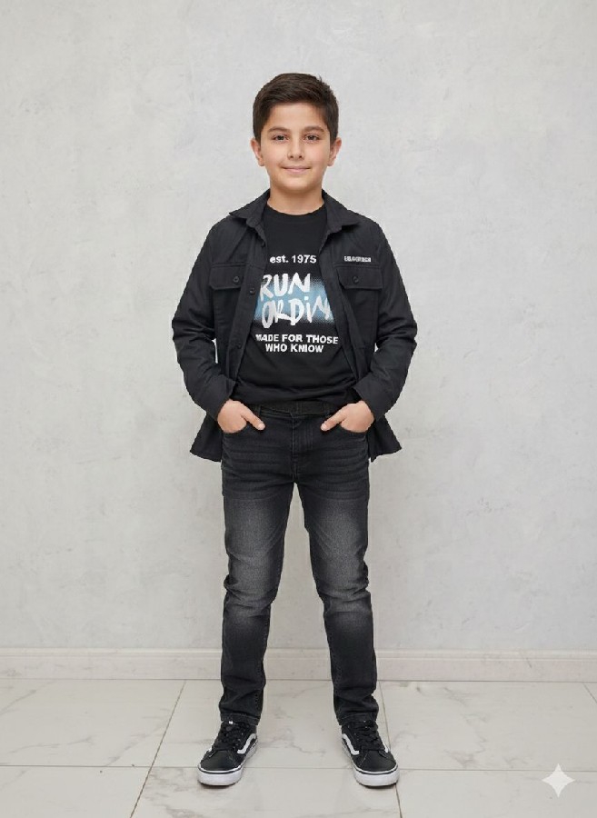 10-13 yaş kot pantolonlu üçlü erkek takımı