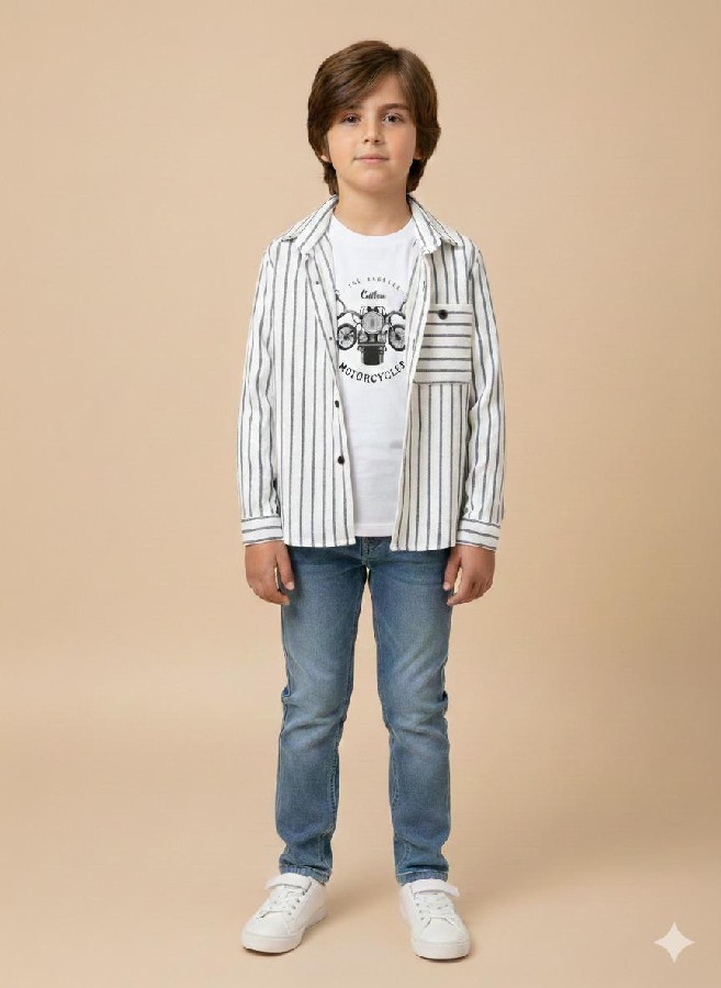 mavi kot pantolonlu kısa kollu tişörtlü üçlü erkek takımı