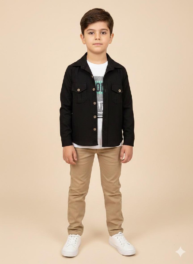 krem pantolonlu siyah ceketli üçlü takım