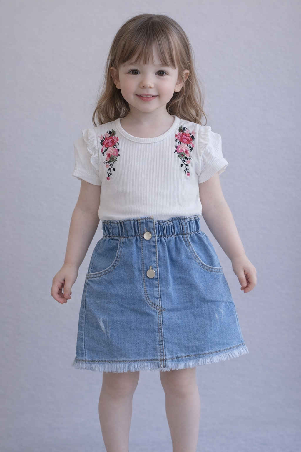 3-7 yaş arası kot etekli takım