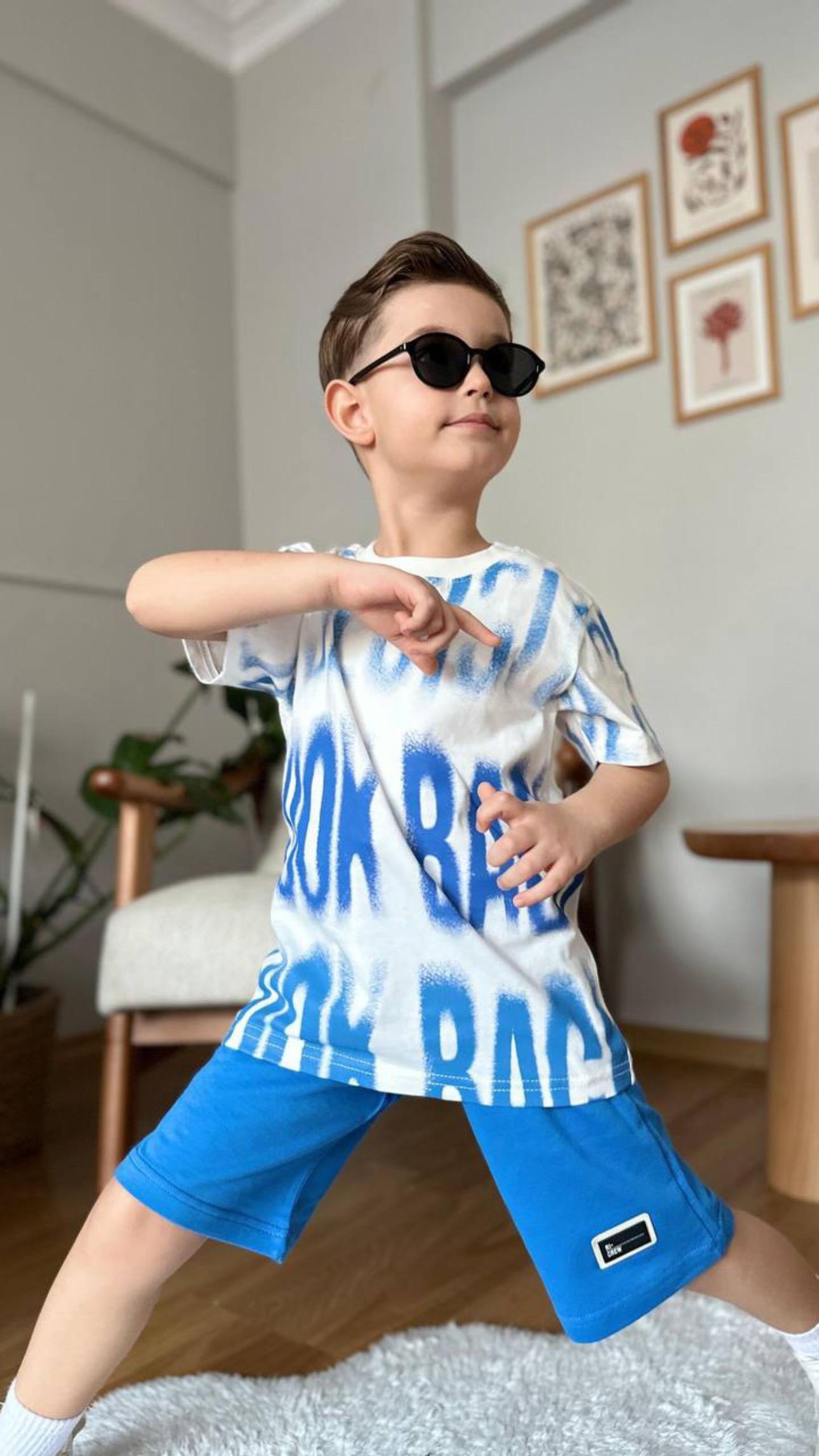 5-10 yaş arası pamuk kumaş look baskılı şortlu takım