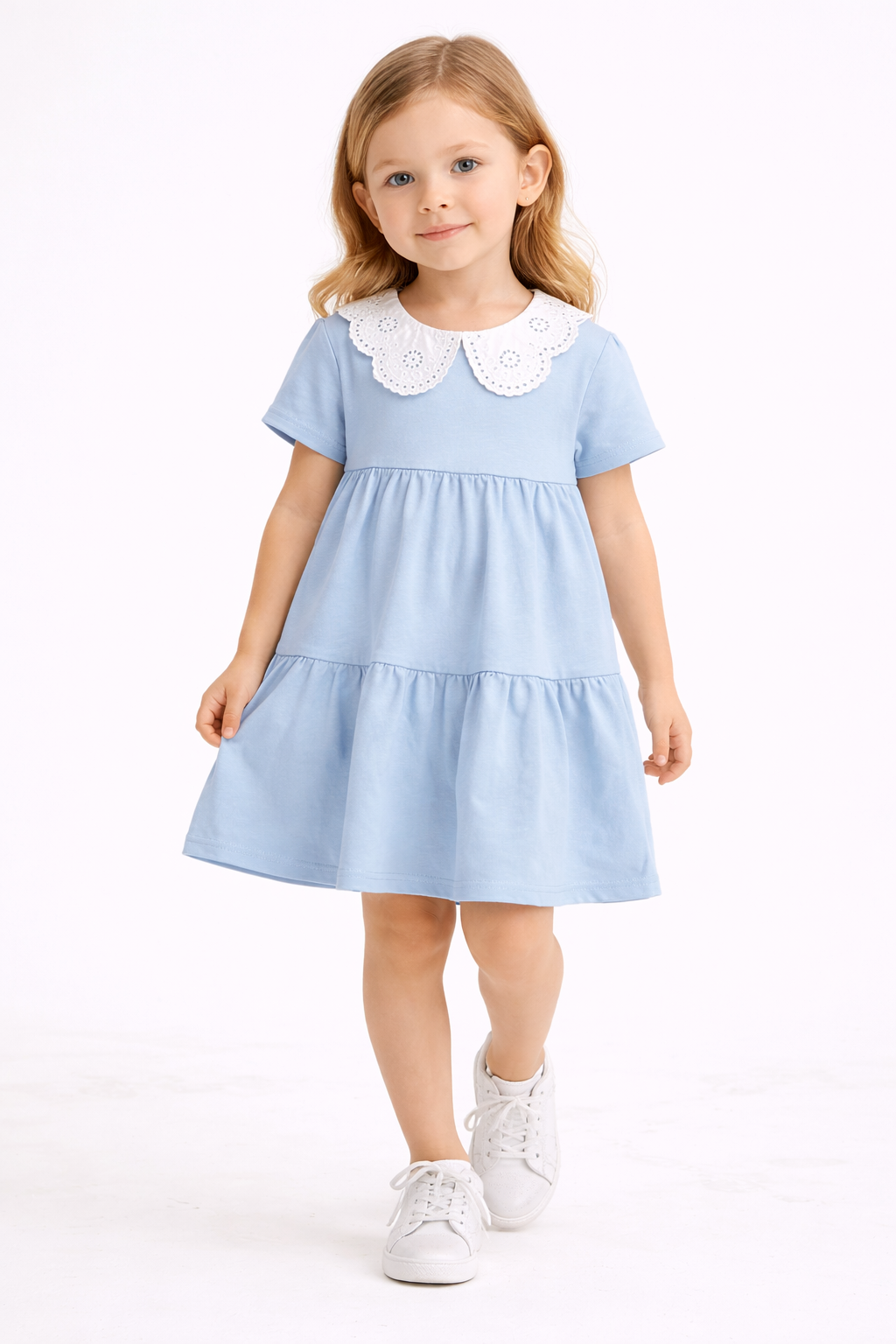 Bebe yaka 6-7 yaş bebe mavisi elbise