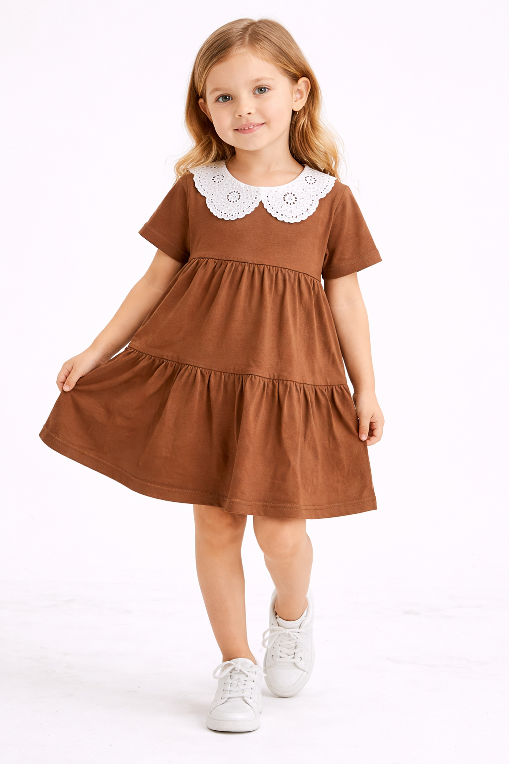 4-5 yaka kahverengi bebe yaka elbise