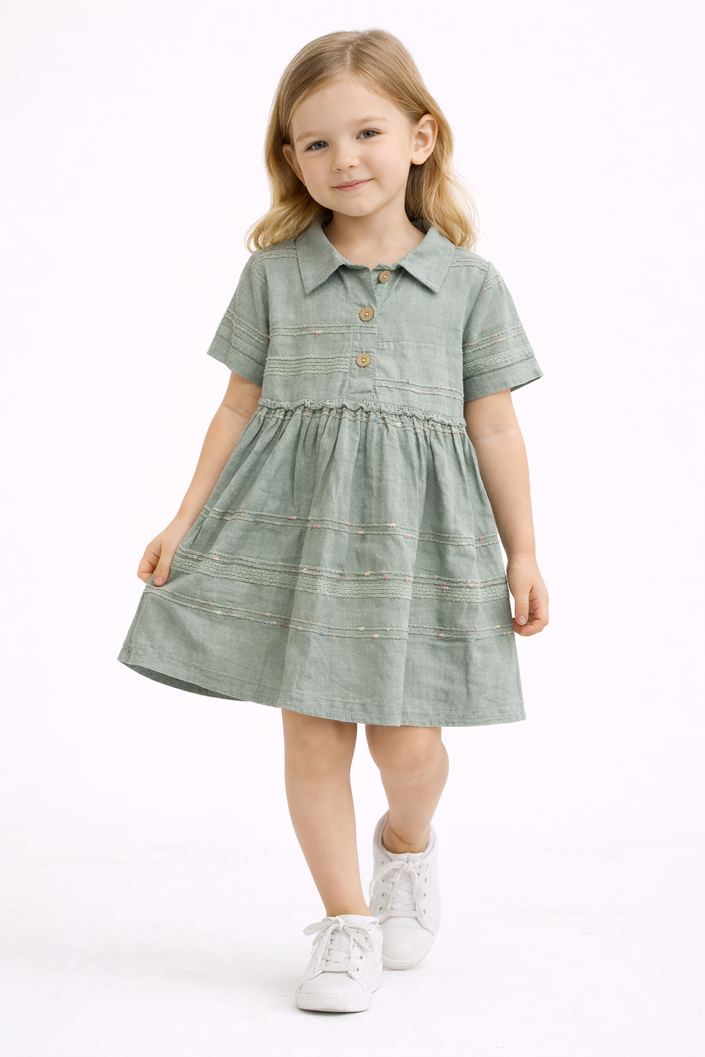 2-8 yaş arası su yeşili terletmez kumaş elbise