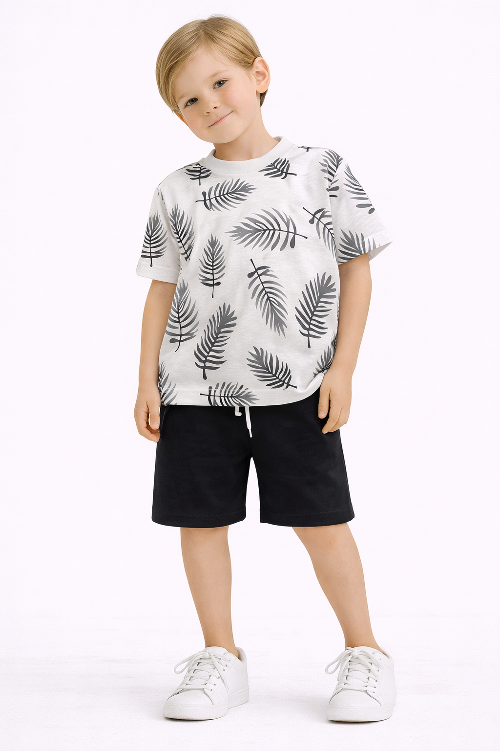 8/9 yaş Pamuk kumaş yaprak desenli takım