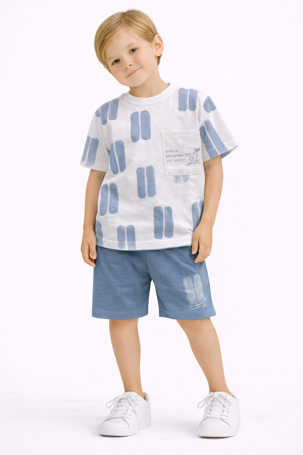 5-6 yaş pamuk kumaş şortlu takım