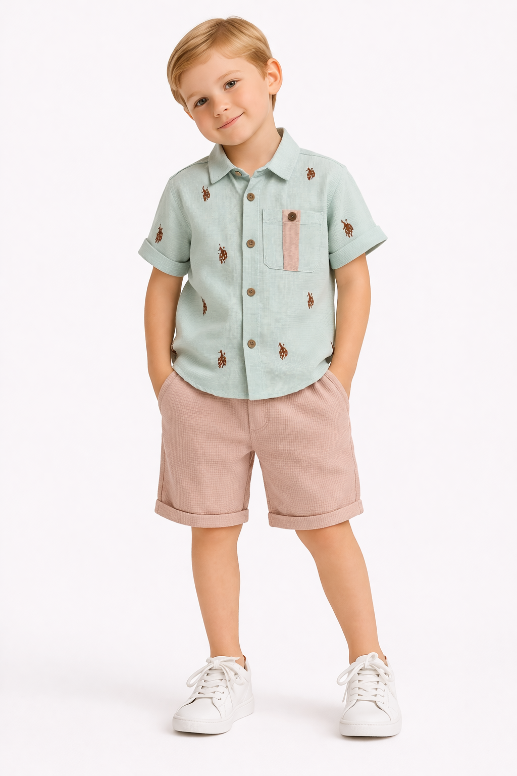 2-6 yaş arası Usp polo pamuk şort gömlek takım