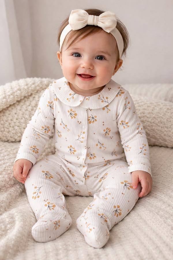 %100 pamuklu çiçek desenli tulum