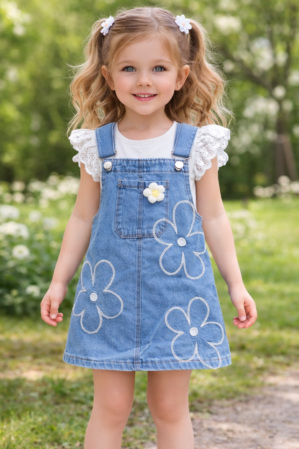 3-7 yaş arası kot elbise içi tişörtlü