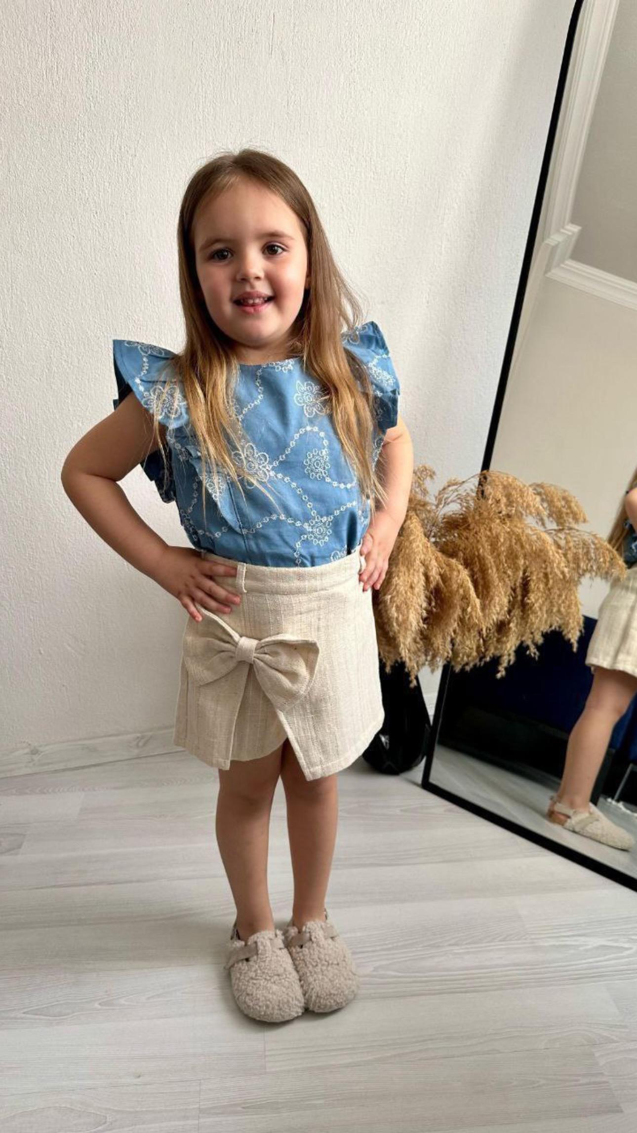 2-10 yaş arası şort etek kendinden simli kumaş üst fırfır detaylı takım