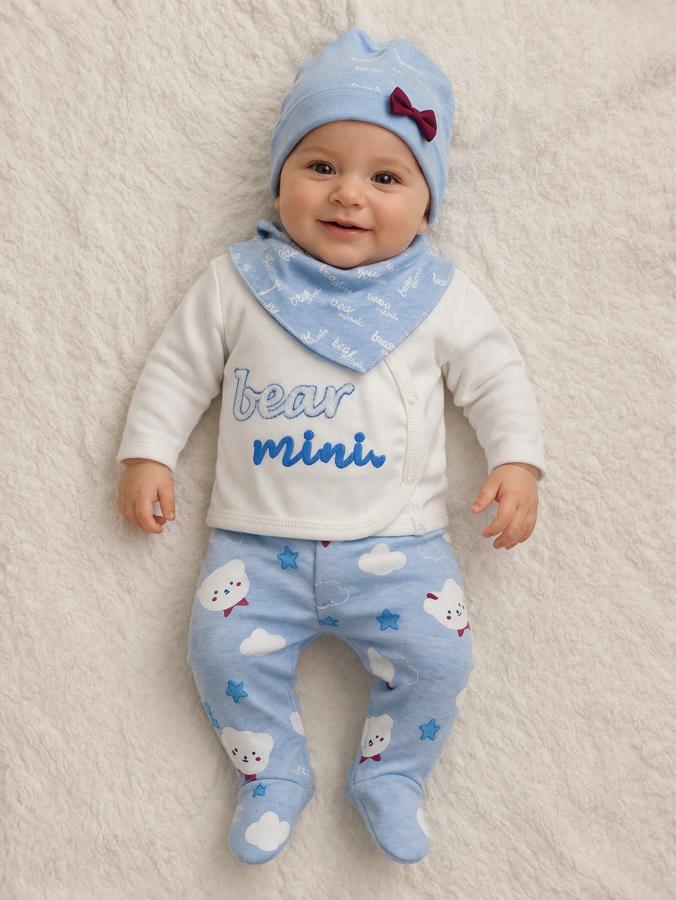 Bear mini nakışlı bebek zıbın takım