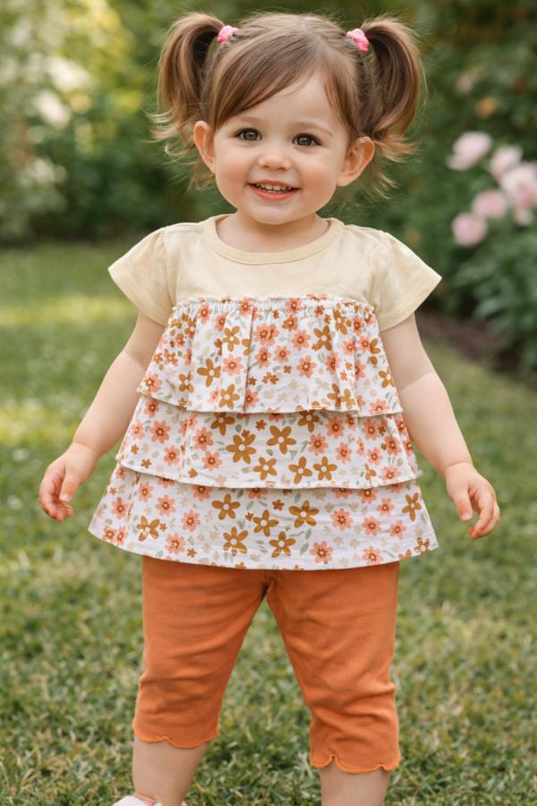 Katkat çiçek desenli taytlı takım