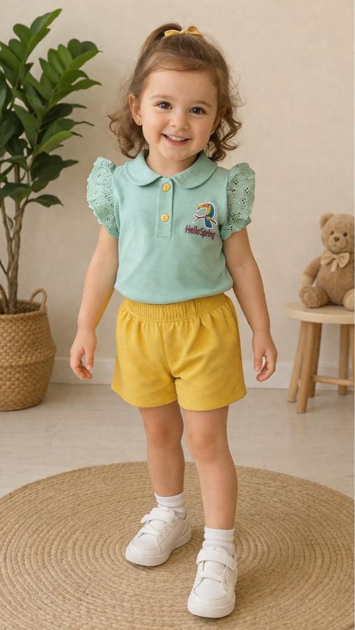 Kız bebek yeşil şortlu takım