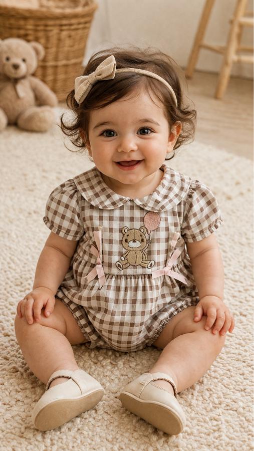 Sevimli ayıcık detaylı pamuklu kız bebek tulum